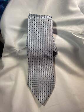 Bruno Piatelli Extra Long 100% Silk Gray Blue Geometric Micro Grid Pattern Men's